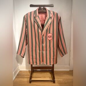 Vintage Men’s Blazer - Nic Club Members Only - Salmon and Olive Striped - 40 M/L